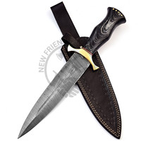 Nouvelle édition personnalisable de couteau de chasse et de survie en acier Damas à double tranchant, manche en bois, pour camping et activités de plein air