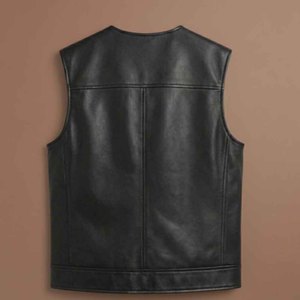 Gilet moto décontracté en cuir PU personnalisé pour homme, respirant, col en V, fermeture boutonnée, sans manches, vêtement d'extérieur d'hiver pour motard - Product Image 5