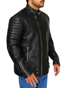 Veste en cuir véritable pour homme, de haute qualité, noire, style motard, personnalisée, imperméable, écologique, pour l'hiver, vente en gros - Product Image 3