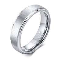 Bague en carbure de tungstène avec finition mate brossée, alliance de 5 mm à bord biseauté pour hommes et femmes, bagues de couple classiques en gros