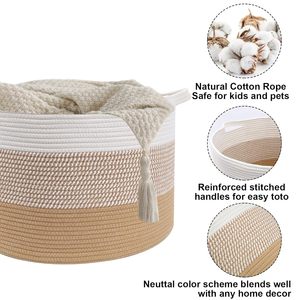 65L Large Woven Cotton Rope Nursery Basket, Laundry Basket Laundry <b>Hamper</b> with Handles,Blanket Basket <b>Storage</b> Bin - Product Image 3