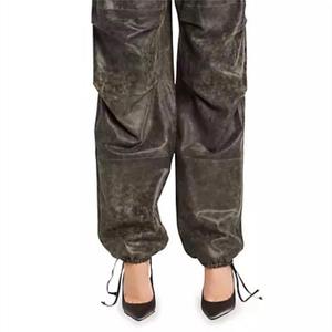 Pantalones de PU de Cintura Alta y Pierna Ancha, Color Sólido, Corte Holgado, Estilo Urbano, con Bolsillos y Cierre de Cremallera - Product Image 6