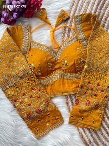 Heavy Vichitra Silk with Sequence & Mirror work 3/4 Sleeve & Sweet-Heart Neck Blouse Collection Supplier from Surat - Product Image 4