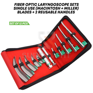 Kit d'intubation professionnel 12 pièces avec laryngoscope à fibre optique, lames Macintosh et Miller, 2 poignées réutilisables, Blush Surgical CE - Product Image 4