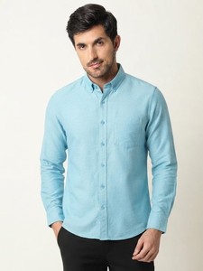Camisa Casual de Algodón Popelín Azul Claro para Hombre, Manga Larga, Cuello Mao, Transpirable, para Primavera - Product Image 1