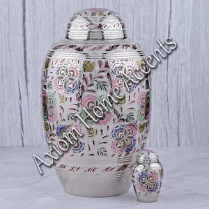 <b>Engraved</b> Brass Funeral Urn With Elegant Floral Motifs High-Quality Ashes Storage Container by Axiom Home Accents - Product Image 2