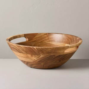 Bol en bois foncé de teinte riche avec bord large et pied noir – Centre de table élégant pour une salle à manger moderne - Product Image 2