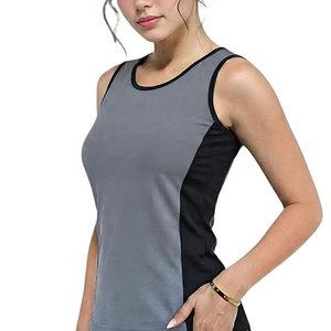 Women Solid V-neck Casual Breathable Quick Dry <b>Knitted</b> <b>Tank</b> <b>Top</b> Regular Length Gray <b>Black</b> 100% Cotton - Product Image 1