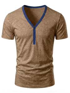 Summer Men's Short Sleeve V-Neck Open Chest T-Shirt Men's Button Base Shirt Men's T-Shirt Party Beach Vacation Summer 200g - Product Image 3