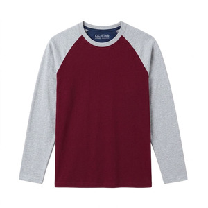 Camiseta clásica informal de mezcla de algodón de dos tonos, camiseta deportiva ligera de jersey con cuello redondo, camiseta de béisbol raglán de manga larga para hombre - Product Image 1