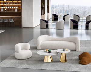 Conjunto de Sofá Curvo de Lujo Moderno con Mesas de Centro de Mármol, Diseño Escandinavo, Tapizado, para Sala de Estar, Vestíbulo de Hotel, Salón - Product Image 1