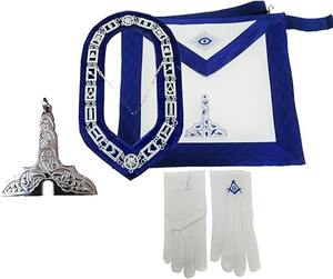 Ensemble de Regalia Maçonniques pour Officier de Loge, comprenant Tablier de Garde Supérieur de Loge Bleue, Collier de Loge et Gants, 14 x 16 - Product Image 1