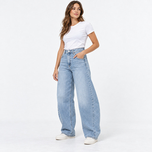 Jeans de Mezclilla Elásticos de Cintura Alta y Pierna Recta para Mujer, Color Azul Claro, Talla XL - Product Image 3