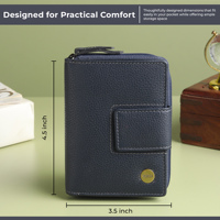 Dompet Wanita WRIZA WI-114 Kulit Asli RFID, Dompet Pendek Biru Dongker dengan Ritsleting, 9 Slot Kartu, Kantong Koin, untuk Penggunaan Sehari-hari dan Perjalanan