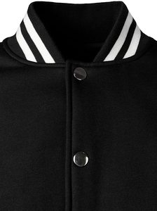 Veste universitaire noire et blanche pour homme, logo sur le devant, fermeture à boutons, vêtement décontracté pour l'automne, coupe classique, col rabattu, manches en PU - Product Image 3