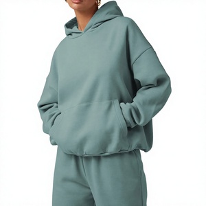 Ensemble de survêtement 2 pièces pour femme en coton 100% de haute qualité, vêtements d'entraînement et survêtement décontracté uni avec logo personnalisé surdimensionné, respirant - Product Image 1