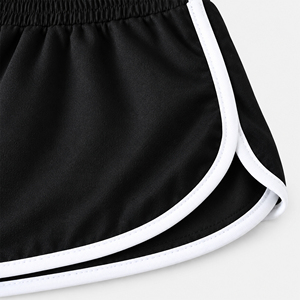 Shorts de course pour femmes, noirs, avec taille élastique, ourlet incurvé, style sportif double ligne, pour l'entraînement et le sport - Product Image 4