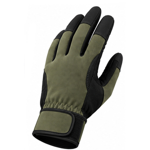 Gants de travail de jardin en cuir PU anti-coupure et antidérapants, avec revers tricoté, fermeture à boucle ambidextre, design noir et gris pour usage extérieur - Product Image 1