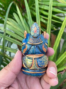 Hand Carved Lapis Lazuli Ganesha <b>Statue</b> | Hand Painted Ganesh Idol with Gold Detail | Hindu Altar Decor | Wholesale Supplier - Product Image 4