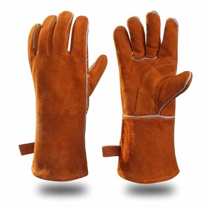 ถุงมือเชื่อมหนังวัวเสริมแรง ทนความร้อนและประกายไฟ ถุงมือป้องกันส่วนบุคคลสำหรับงานหนัก ถุงมือบาร์บีคิว - Product Image 2