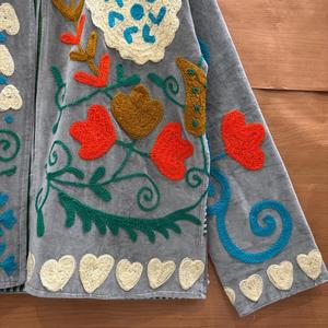 Vintage Embroidered Velvet <b>Jacket</b> <b>Women</b> Boho Floral <b>Zip</b> <b>Up</b> Coat Ethnic Folk Art Outerwear Mandarin Collar Full Sleeve - Product Image 4