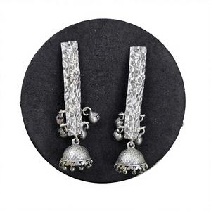 Pendientes Largos de Plata Oxidada con Engaste de Bisel, Estilo Étnico, Joyería de Regalo para Mujer - Product Image 1