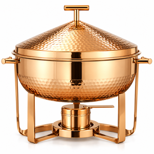 Recipiente para Calentar Comida Tipo Buffet, Redondo, de Acero Inoxidable Dorado de Lujo, con Tapa de Cúpula Enrollable, Ecológico y Duradero - Product Image 1