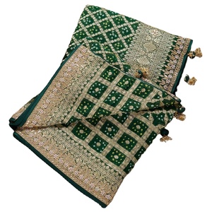 LeafyGreen Colour Patola Saree Cording Embroidery and Blouse Vichitra Print Phantom Foil Paper Embroidery <b>Lace</b> Work RoyalExport - Product Image 1