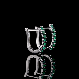 Pendientes de Aro Redondos de Oro Blanco de 14K con Esmeralda, Certificados por IGI, Pendientes Huggie de Lujo Chapados en Oro de 14K para Mujer - Product Image 3