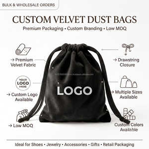 Pochette en velours noir avec cordon de serrage, sac anti-poussière de luxe pour bijoux, emballage cadeau personnalisé avec logo pour boutique et cosmétiques - Product Image 5