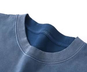 T-shirt unisexe en coton épais personnalisé pour homme, brodé, délavé à l'acide, motif uni, coupe oversize et carrée, effet soleil émaillé, idéal pour l'été - Product Image 3