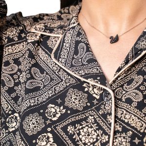 Conjunto de Pijama de Satén con Estampado Geométrico Negro y Beige para Mujer, Camisa de Manga Larga con Botones y Pantalones a Juego, Ropa de Dormir Elegante, Ropa de Estar por Casa, OEM - Product Image 6