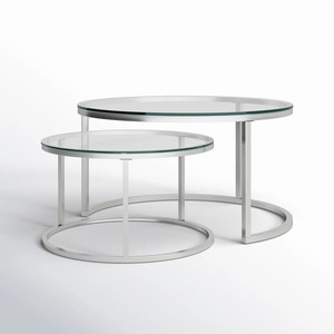 Modern <b>Round</b> Metal <b>Coffee</b> <b>Table</b> Set With Tempered Glass Top <b>Nesting</b> Design Living Room Furniture - Product Image 1