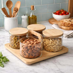 Kitchen Decorative Food Storage Container Glass <b>Jam</b> <b>Jar</b> Wooden Lid Glass Canister for Beans Rice Sugar kitchen table decor use - Product Image 5
