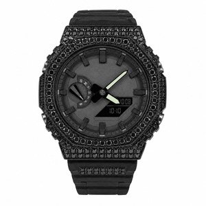 Men's Luxury Analog-Digital <b>Watch</b> With Rhinestone Case Polygon Shape Stainless Steel Luminous Silicone Band Quartz Movement - Product Image 5
