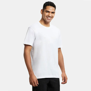 T-shirt à col rond et manches courtes en coton peigné de qualité supérieure, blanc - Product Image 2