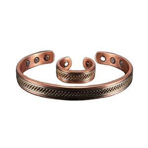 Hand Crafted Healing Solid Pure <b>Copper</b> Bracelet and Matching Finger Ring Jewelry Cuff for Women & <b>Men</b> Accessories - Product Image 1