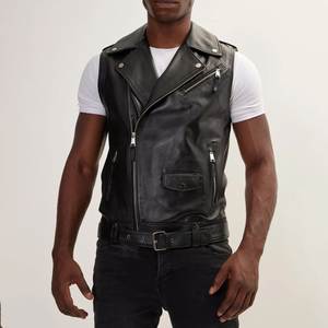 2025 New Professional Motorcycle Leather <b>Vest</b> For Men Wholesale Price Top Quality Leather Waistcoat Motorcycle <b>Vest</b> - Product Image 1