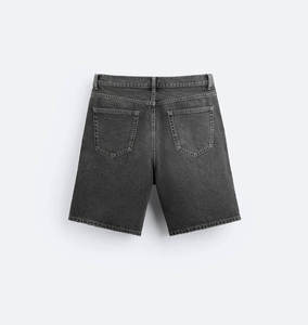 Pantalones Cortos Bermuda de Mezclilla Negros para Hombre, Cintura Media, Cierre de Botones, Estilo Casual, 100% Algodón Tejido, Transpirable, Color Sólido - Product Image 2