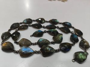Chaîne de connecteurs à facettes en labradorite naturelle, forme fantaisie, 10-15 mm, en laiton, pour la fabrication de bijoux, vendue au mètre - Product Image 2