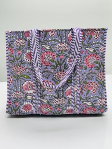 Lavender Floral Cotton Quilted Tote <b>Bag</b> | Cotton Shoulder Tote <b>Bag</b> For Shopping | Handmade Everyday Travel <b>Bag</b> - Product Image 4