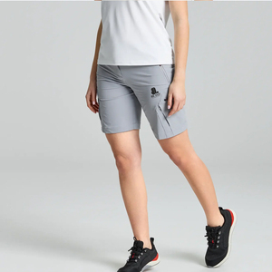 Short cargo taille mi-haute pour femme en coton et élasthanne, toile délavée, séchage rapide, respirant, fermeture boutonnée, couleur unie, poches, style décontracté - Product Image 5
