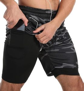 Custom Logo Men's Double <b>Layer</b> Spandex/Cotton Sports Athletic Workout Running Gym Shorts Liner Breathable Drawstring Shorts - Product Image 1