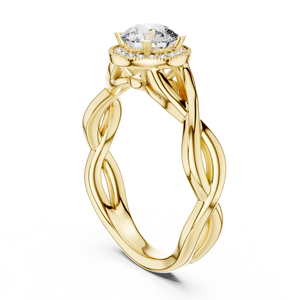 Anillo de Compromiso Infinity Twist con Diamante Dorado, Diamante Redondo Creado en Laboratorio con Banda Trenzada, Joyería Nupcial Única con Diamantes - Product Image 1