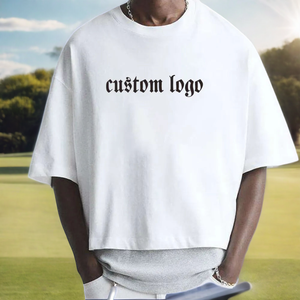 Manufacturer Custom Mens Knitted Front Logo Cropped <b>Tshirt</b> Drop Shoulder Blank Heavyweight 300gsm 100% Cotton Oversized Boxy - Product Image 1