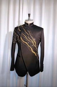 เสื้อทักซิโด้ผู้ชายแบบสั่งตัด ตกแต่งด้วยลูกปัดไหม ปักเลื่อม งานฝีมือชั้นสูง สำหรับงานแต่งงานและงานเลี้ยง - Product Image 1