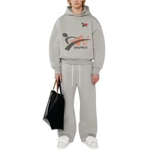 Sweat à capuche court et ample en molleton épais 100% coton, style vintage, pour homme, collection hiver, avec broderie 3D - Product Image 1