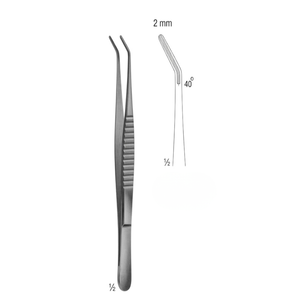 Pinzas DeBakey Atraumáticas Anguladas 40 Grados 2mm, 150mm |   Instrumentos Dentales Vitra de Acero Inoxidable de Primera Calidad - Product Image 1