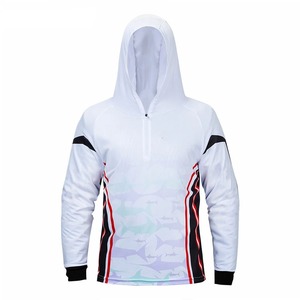 Chaqueta de Pesca con Capucha Blanca para Hombre con Estampado de Tiburón UPF 50 Protección Anti UV Cierre de Cremallera Ropa para Exteriores - Product Image 1
