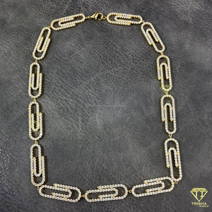 Fashion Jewelry Hip Hop Paper <b>Clip</b> Pin Chain Versatile INS Style Geometric Design Moissanite Diamond Cuban Chain for Men - Product Image 3